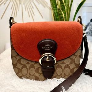 REDUCED! Coach Brown/Rust Signature Coated Canvas and Suede Kleo 23 Shoulder Bag